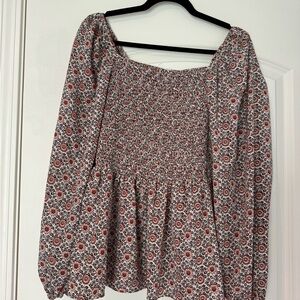 Boutique Floral Smocked Peasant Top in Rust